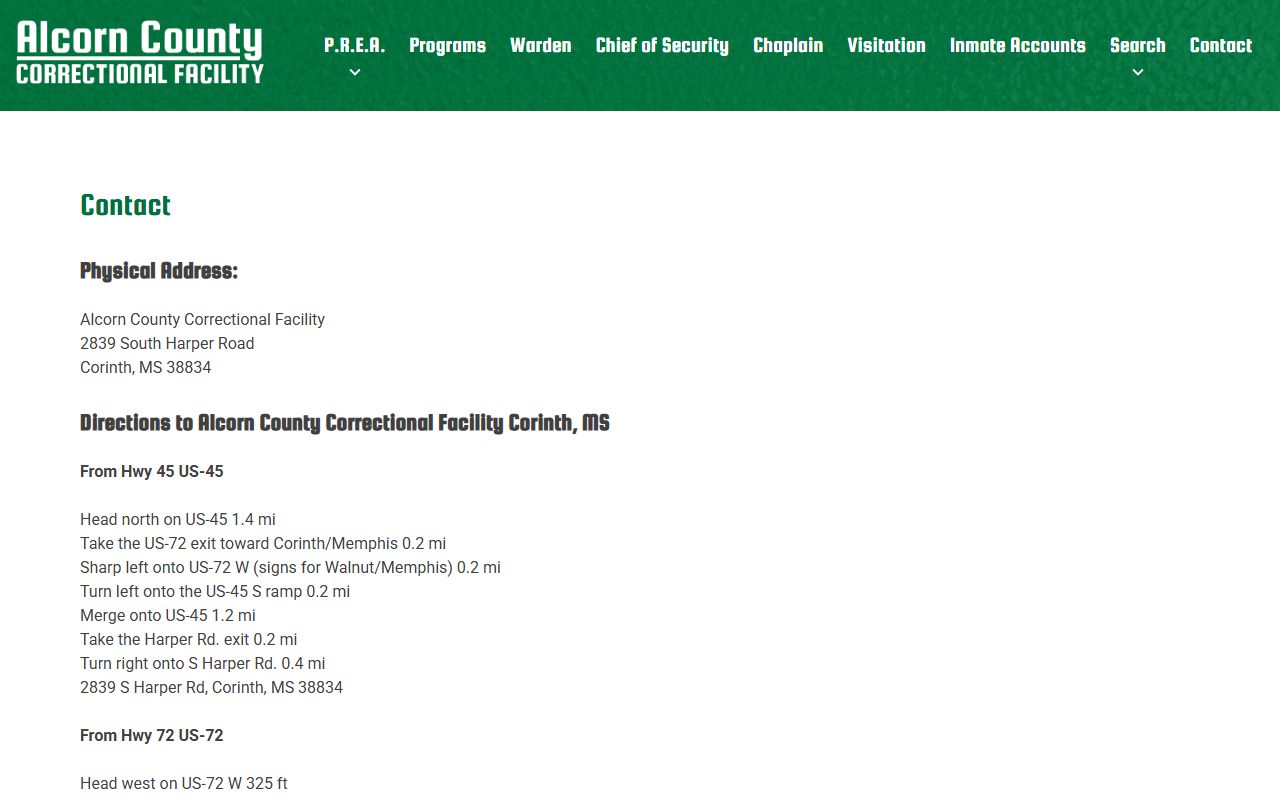 Alcorn County inmate records facility contact information