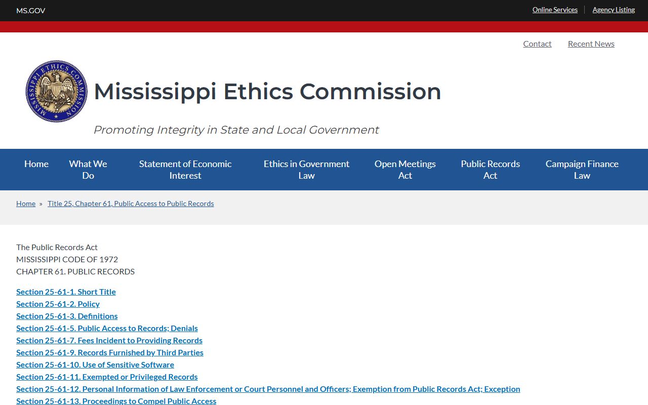 Alcorn County jail mugshots Mississippi public records law